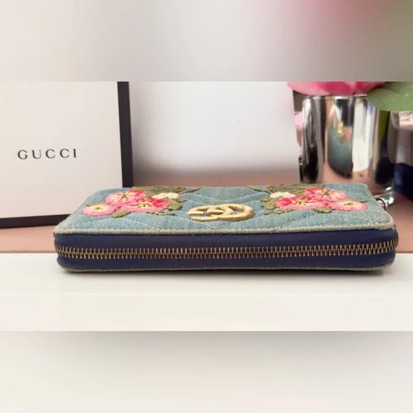Gucci Marmont Denim Floral Zippy Wallet - Picture 6 of 14